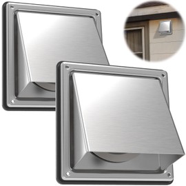 ForoGore 2 Pack 4'' Metal Dryer Vent Cover Outdoor Wall with Rubber Cushioned Non Return Flap, 4 Inch External Extractor Wall Vent, Stainless Steel Outside Dryer Vent Covers for House