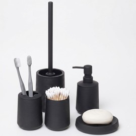Set de Accesorios para Baño 5 Piezas Diseño Ondas Modernas  Incluye Escobilla, Dispensador, Vaso, Porta Cepillos y Jabonera