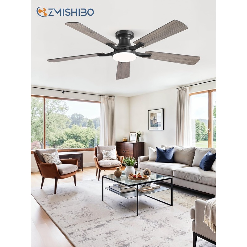 ZMISHIBO 52 Inch Ceiling Fan with Light, App&Remote Control, Flush