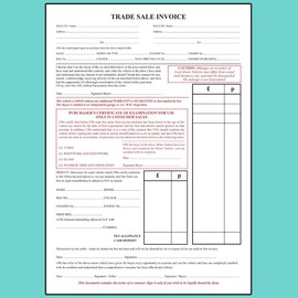 Trade Car Vehicle Sales Invoice/Deposit/Receipt Pad A4 x 50 2 Part Stets - Motor Trade Sale Buying & Selling Cars #1584