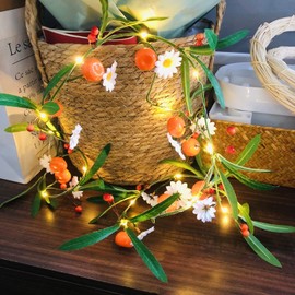 Riaxuebiy Artificial Tangerine White Flower Vine with 2m 20LED String Light Artificial Fruit Flower Garland Light for Wedding Christmas Home Decoration