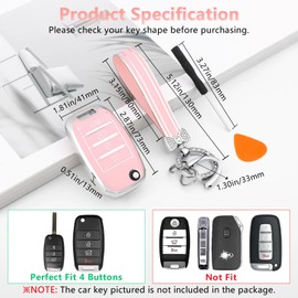 PIFOOG Pink Key Fob Cover for Kia Soul Sorento Optima Sportage Rio Forte NIRO Accessories Bling Car Keychain 4 Buttons Keys Case Shell Full Protector Covers Girly Women TPU