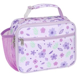 Bagseri Kids Lunch Bag for Girls - Insulated Kids Lunch Box for Daycare and School Reusable Meal Tote Bag with Water Bottle Holder, Easy-Clean Water-Resistant Fabric, Purple Floral