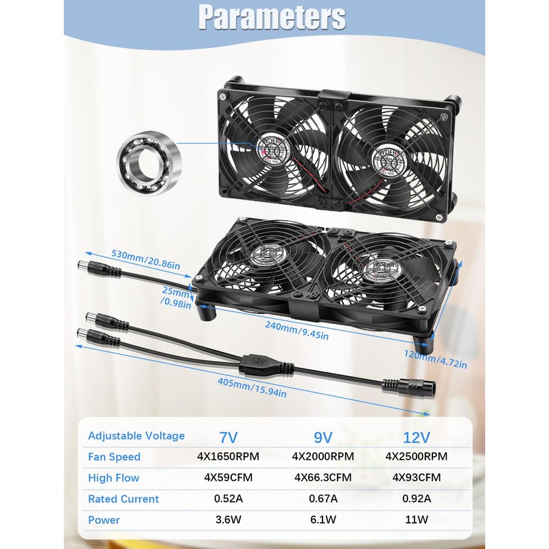 WDERAIR 4 x 120mm Server Rack Mount Fan 12V with