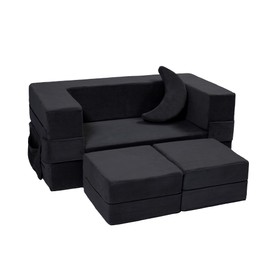 Elftopia Modular Kids Sofa,Toddler Couch Foam Armchair for Kids, Children Convertible Plush Sofa Play Set,Fold Out Sofa Bed(Black)