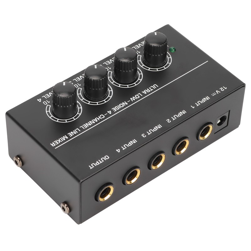 4 Channel Line Mixer Stereo Compact Low Noise Adjustable Volume