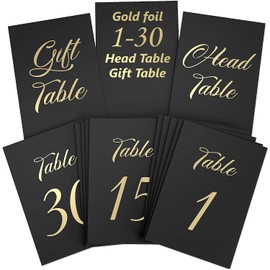 Números de mesa negros de 1 a 30 números de 4 x 6 pulgadas con cabeza y tarjetas de números de mesa de regalo, carteles de cartón para asientos, tarjetas de números de mesa de boda, tarjetas de
