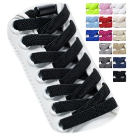 Puzeam 2 Pairs of Elastic Shoelaces, Flat, with Metal Capsule, Shoe Laces without Tying for Children, Adults Shoes, Rubber Laces, Black, 120