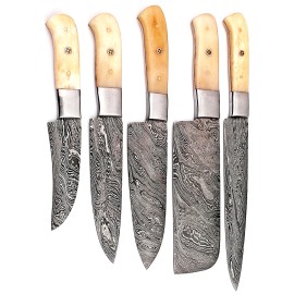 M DAMASCUS CUSTOM HANDMADE FORGED DAMASCUS STEEL CHEF'S SET KITCHEN KNIVES  M 97