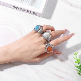 Silverora Ringuhr Fingeruhr Edelstahl elastisches: Katzenaugen Damen Analoge Quarz Uhrenring Verstellbar Stretchband Edelstahlband Ring Uhren mit Arabische Ziffern Genschenke für Frauen Mädchen Grün