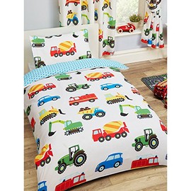 7751 Work Car Construction Vehicle Excavator Bulldozer Mixer Car Single Duvet Cover + Pillow Cover Set