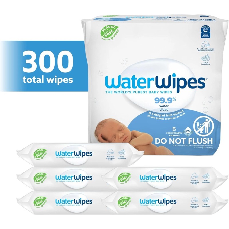 WaterWipes Plastic-Free Original Baby Wipes, 99.9% Water Based Wipes, Unscented