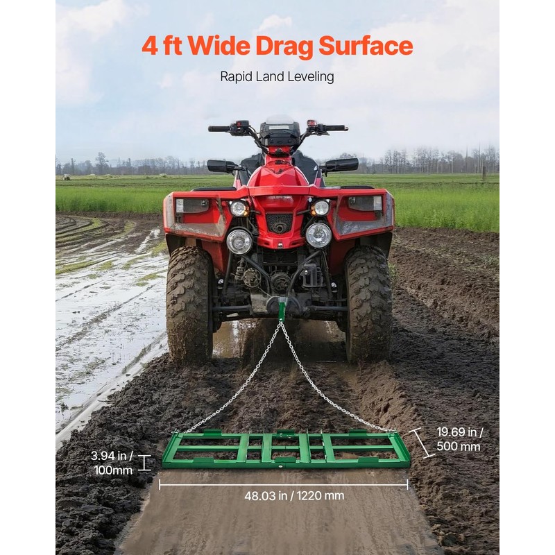 VEVOR Drag Harrow, 4 ft Heavy Duty Tow Behind Drag
