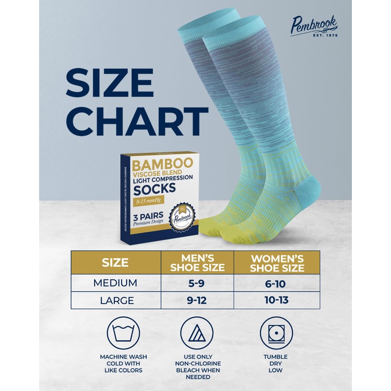 Pembrook Bamboo Viscose Light Compression Socks - 3 Pairs |