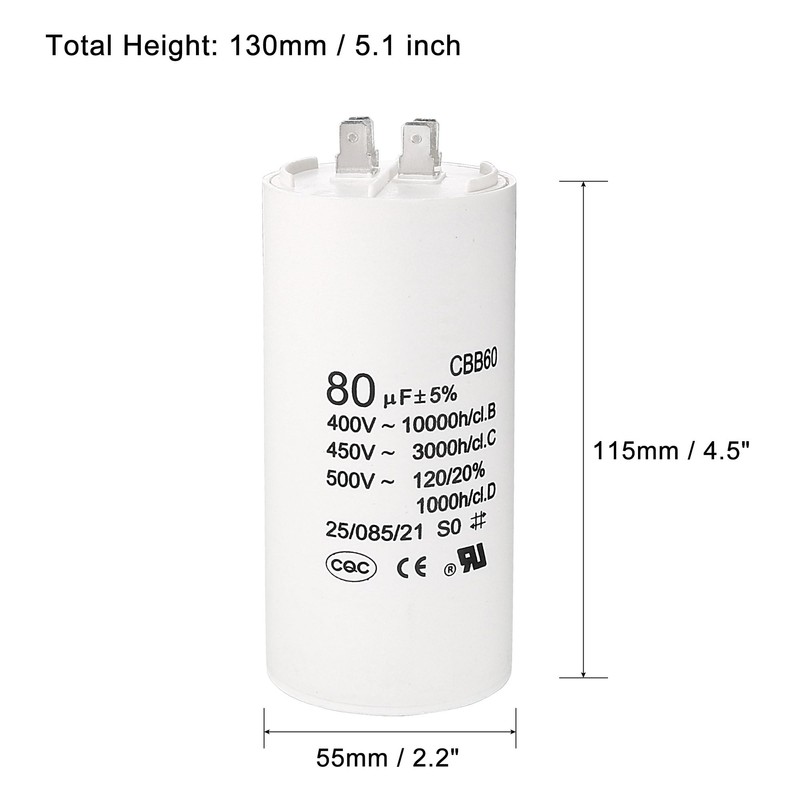 uxcell CBB60 Run Capacitor 80uF 450V AC Double Insert 50/60Hz