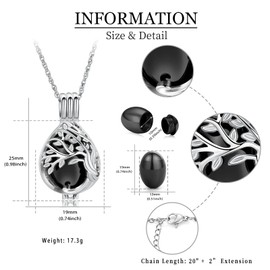 shajwo Tree of Life Urn Necklaces for Ashes for Women Men Teardrop Cremation Jewelry for Ashes Memorial Pendant,Black