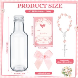 FillTouch 24 Sets Baptism Rosary Holy Bottle Set Baptism Favors 1.7oz Christian Water Container Empty Glass Holy Bottle for Easter Baptism Party Church Wedding Table Newborn (Pink)