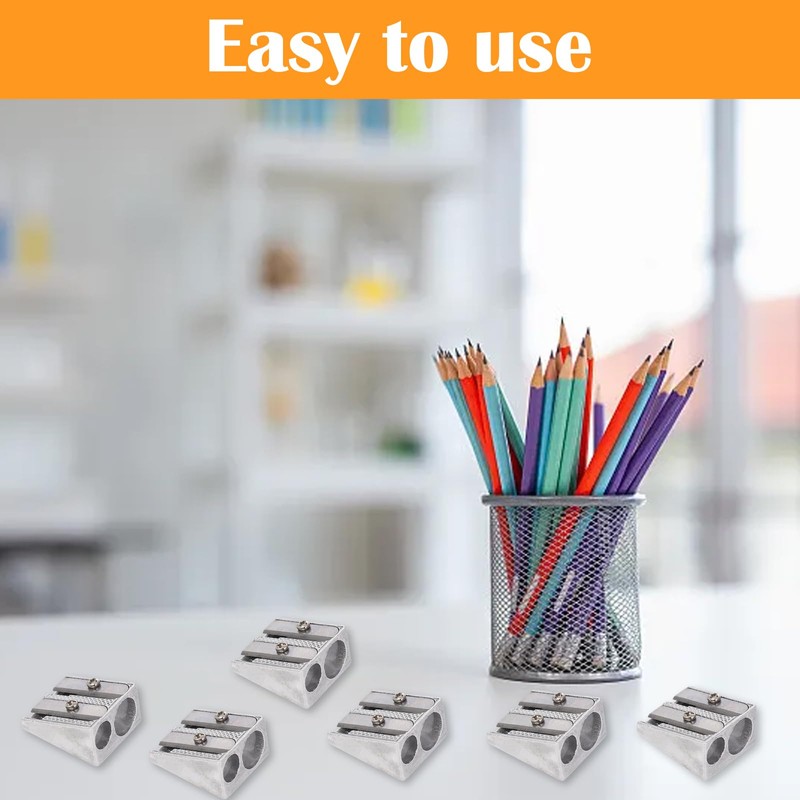 6 Pack Pencil Sharpeners, Metal Pencil Sharpeners with 2 Holes,