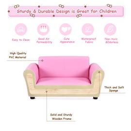 Costzon Children Sofa with Footstool, Upholstered Couch, Sturdy Wood Construction, 2 Seat Armrest Chair Lounge for Preschool Kids Toddlers Boys & Girls, ASTM and CPSIA Certified (Pink)