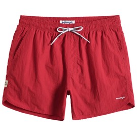 MaaMgic Men Swimming Shorts Classic Mesh Lined Surf Trunks Quick-Drying Beach Shorts Adjustable Drawstring Swimwear,New-red,XL