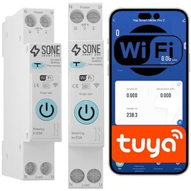 Sone Smart One WLAN Switch DIN Rail 63A - WiFi Circuit Breaker 16A, Energy Meter, Tuya & Smart Life, Voice Control Alexa/Google, Timer, Protection Functions