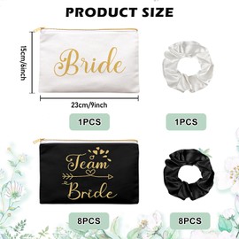 Pack of 18 Bride Gifts JGA Party Accessories, Bride Makeup Bag, Bridesmaids Scrunchies, Team Bride Make Up Bag, Gift for Bridal Shower, Bridal Makeup Bag, Bride Bag, Bachelor Party (Black