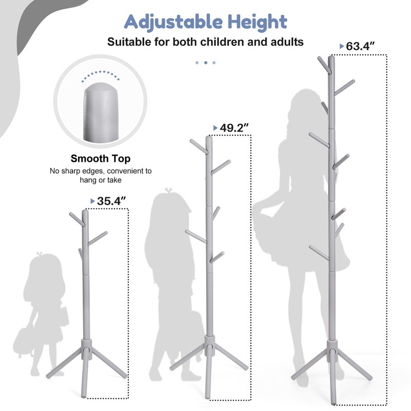 Kid's Coat Rack Stand Beech Wood Coats Tree, Height Adjustable