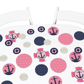 Big Dot of Happiness Ahoy - Nautical Girl - Baby Shower or Birthday Party Giant Circle Confetti - Party Decorations - Large Confetti 27 Count