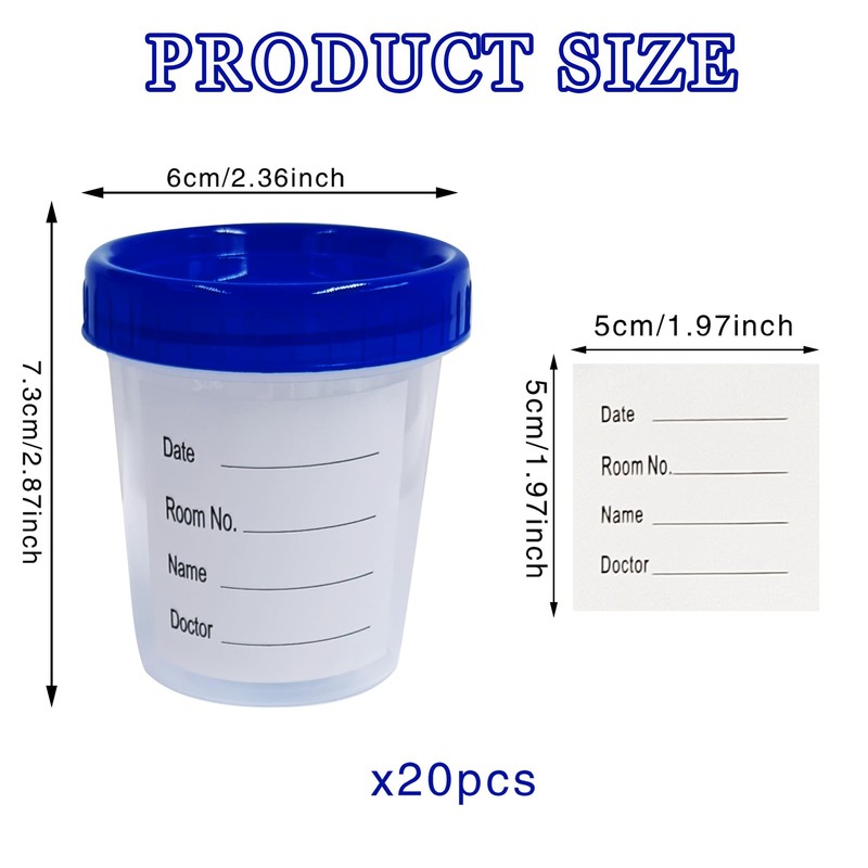 20 PCS 4oz/120ml Disposable Specimen Cups with Leak-Proof Screw-on Cap