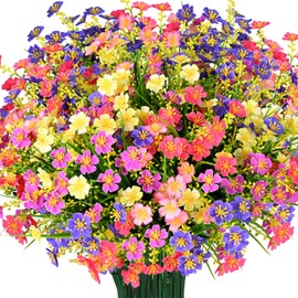 trytuny 10 PCS Artificial Plants Outdoor,Artificial Flowers UV Resistant Fake Flowers,Fake Plastic Faux Flowers for Porch Window Box Home Garden Decor