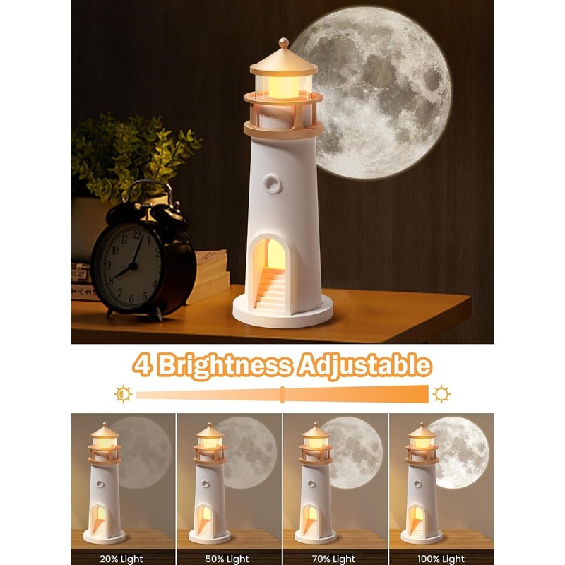 Aohcae Lighthouse Decoration, LED Moonlight Lamp with Remote Control, Night
