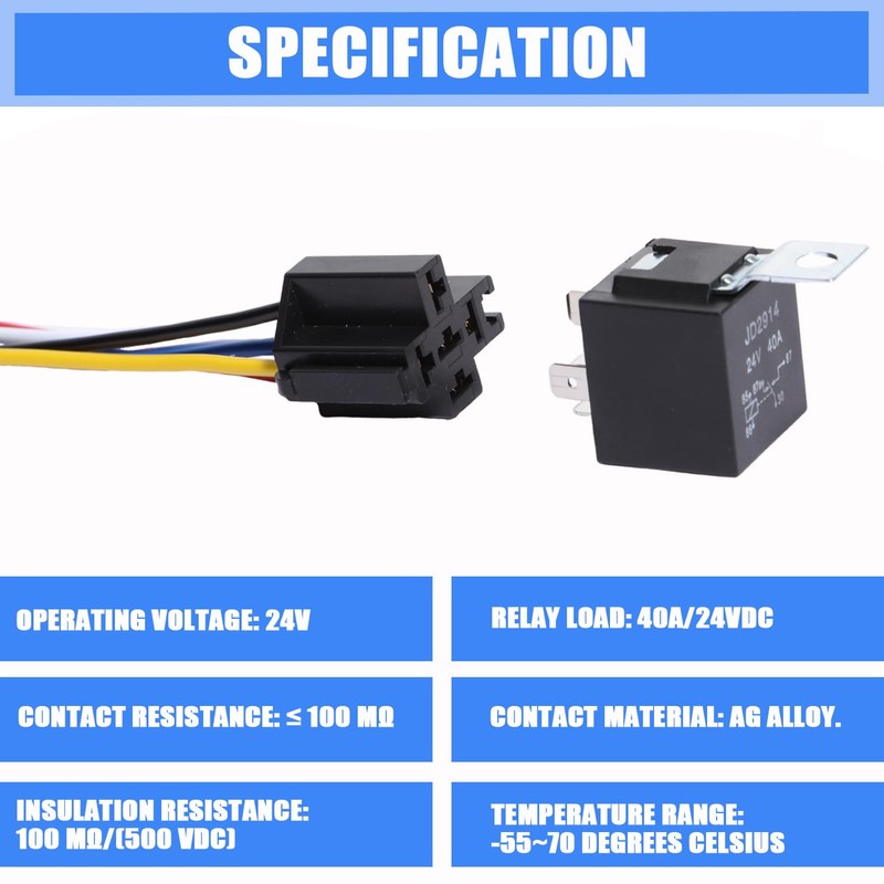 aikoolwer Automotive Relay Switch Harness Kit 24V 40A SPDT 5