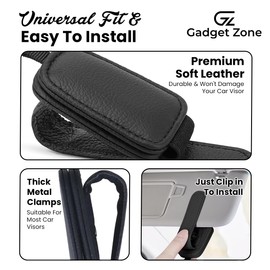 Sunglass Holder for Car Visor Clip – Universal Fit – Genuine Leather – Magnetic Sunglasses Holder For Car Visor – Car Glasses Holder & Ticket Card Clip – Car Visor Accessories (Black)