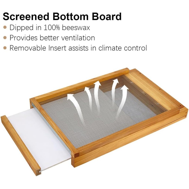 Beehive Screened Bottom Board Dipped in 100% Beeswax,Langstroth 10 Frame