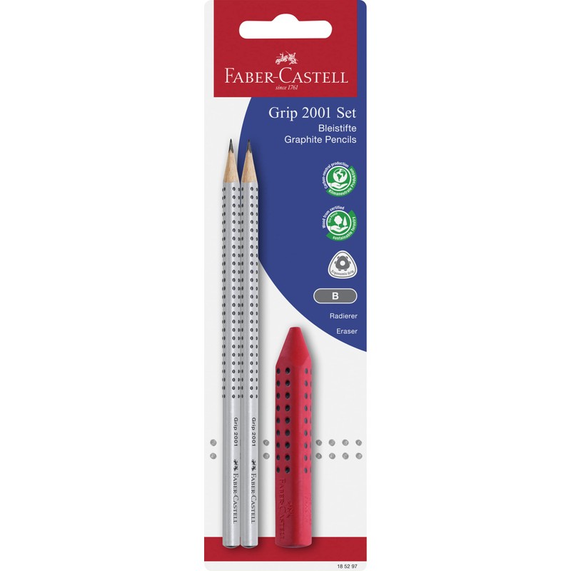 Grip 2001 Pencil 2 Set with 1 Eraser Red/Blue Assortment