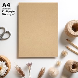 nature-eco 10 Sheets Kraft Card – The Board – Brown Kraft Paper DIN A4 Extra Thick 410 g/m² as Craft Card or Creative Cardboard Paper Cardboard or Sturdy Cardboard for Crafts