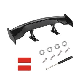 povtii Car Mini Spoiler Wing, 9.8" Adhesive Mini Rear Tail Wing Carbon Fiber Texture Decorative Spoiler, Universal Auto Tiny Tail Wing Decor for Men Women, Car Accessories (Bright Black)