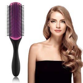 Curly Hair Brush D3,Haarbürste Ohne Ziepen Kamm,Lockenbürste,9-reihige Stylingbürste zum Entwirren,Lockenkamm Sie und Ihn Curly Hair Product Nylon Detangling(Schwarz Rosa)