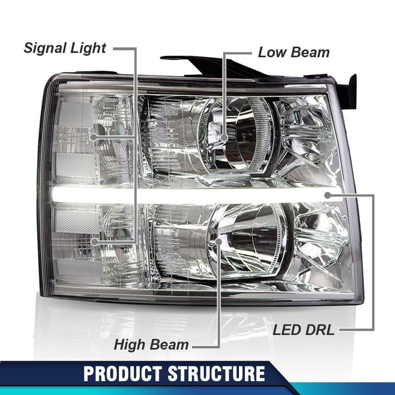 PIT66 LED Bar Headlight Assembly Compatible With Chevy Silverado 1500
