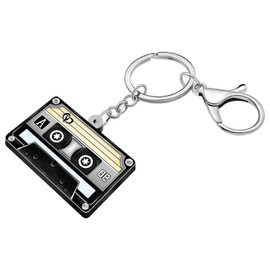 TIZURO Acrylic Cool Radio Tape Keychains Fun Recorder Cassette Wallet Car Keyring Retro Jewellry For Women Backpack Charms (Black)