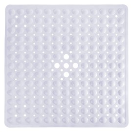 Yimobra Alfombrilla de ducha para bañera, 21 x 21 pulgadas, antideslizante, con orificios de drenaje, ventosas, BPA, látex, libre de ftalatos, lavable a máquina, color blanco