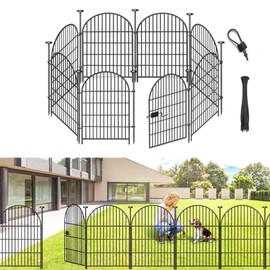 ADAVIN Garden Fence Animal Barrier with Gate 36 in(H)×17.5 Ft(L) 8 Panels,Rustproof Metal Wire Tall Fencing Border for Dogs Rabbits,Outdoor no dig pet Fences, Arched Black Flower Edging for Yard