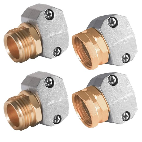 Hourleey Garden Hose Repair Fittings, Zinc and Aluminum Male and Female Hose End Water Hose Repair Connector, 4 Pack