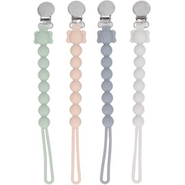 Cadena para Chupete de bebé, 4 Piezas Cadenas de Chupete para Bebé, 4 Colores, para Evitar que Se Apague, Abrazadera de Cadena para Chupete, Clip de Chupete de Silicona Suave con Clips Suaves y Firmes