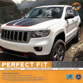 WEELMOTO Headlights Assembly for 2011-2013 Jeep Grand Cherokee / 2011-2017 Jeep Compass 4-Dr Headlamp Replacement Black Housing Amber Reflector Left+Right