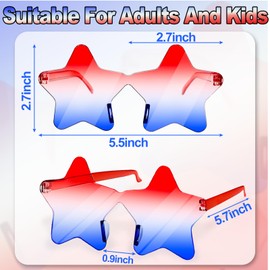 12 Pairs Star Sunglasses Rimless 4th of July Accessories Memorial Day Red White and Blue Transparent Eyewear USA Patriotic Party Supplies Fashion American Flag Favors Women Men Kid Independence Day
