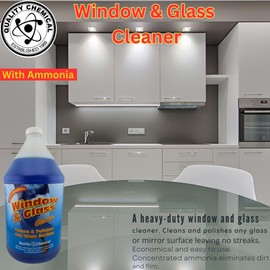 Quality Chemical Window & Glass Cleaner - Fortified with Ammonia for Sparkling, Film-Free, and Dust Resistant Glass Surfaces - Pleasant Fragrance - Ready to Use 128 oz (Pack of 2)