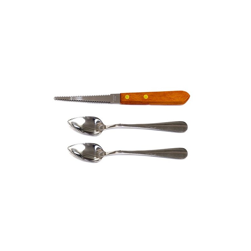 Set of 2 Grapefruit Spoons and 1 Grapefruit Knife, Stainless