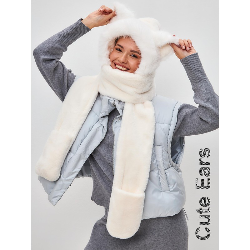 LATTEMARMALATTE Cute Cat Ears Winter Hat, 3 in 1 Plush