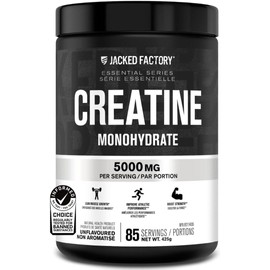 Jacked Factory Creatine Monohydrate Powder 425g - Canadian-Owned Informed Choice Certified Supplement for Increased Muscle Mass*, Improved Strength, Power, & Performance** - 85 Servings, Unflavored